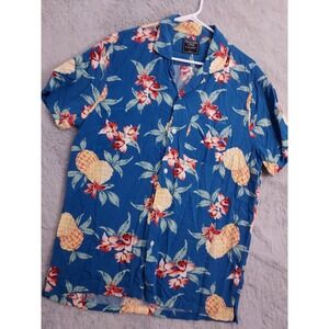 Abercrombie Fitch Shirt Mens Large Viscose Rayon Faded Blue Tropical Hawaiian L